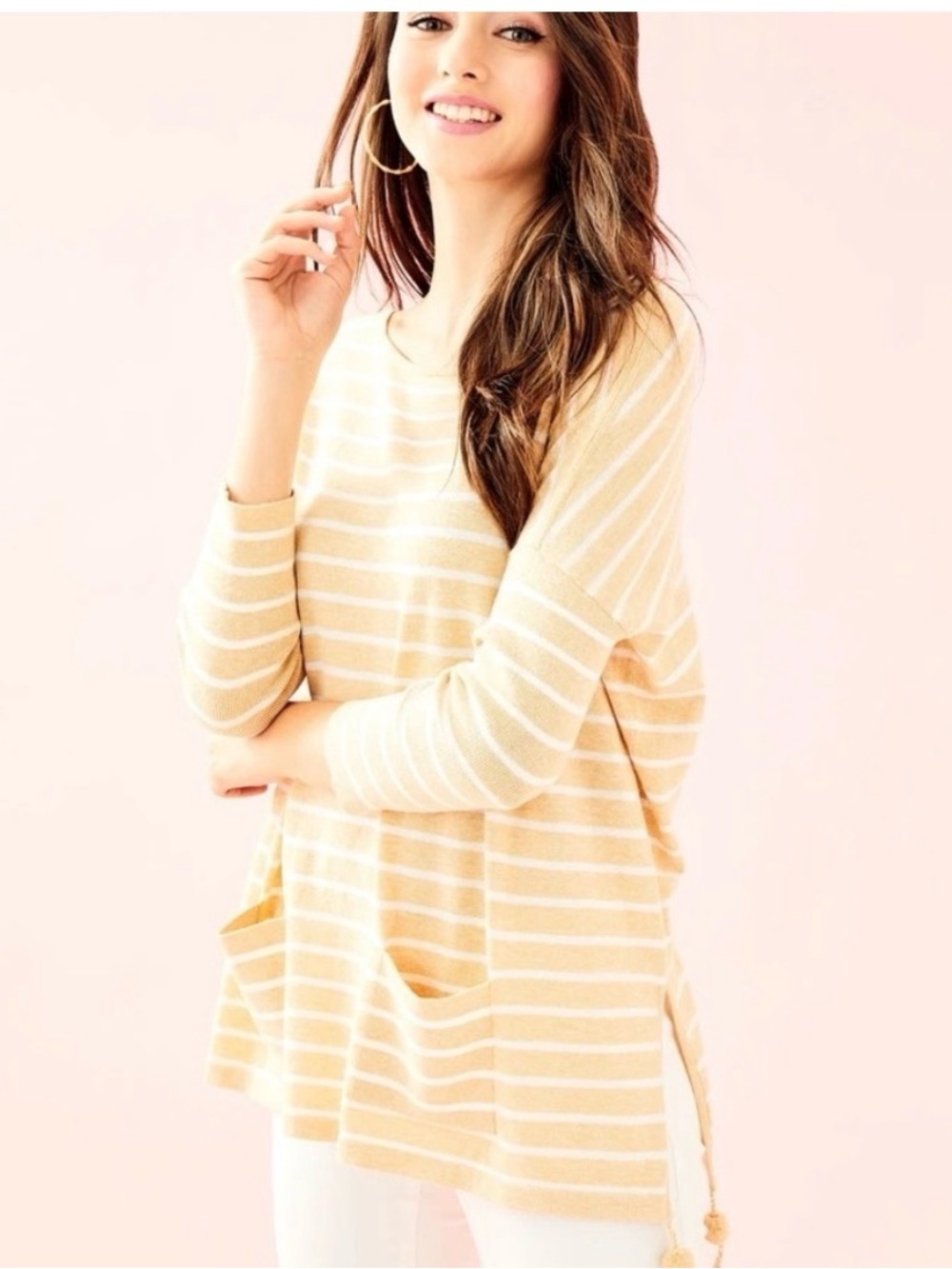 Lilly Pulitzer Elba Striped Cream and White Pocket Knit Sweater